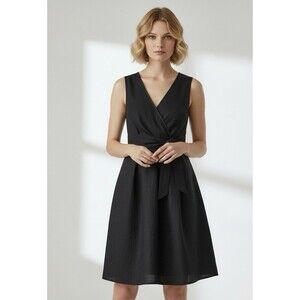 Theory "Kenza" Linen Blend Black V Neck Tie Waist Dress Size 6 EUC!!!